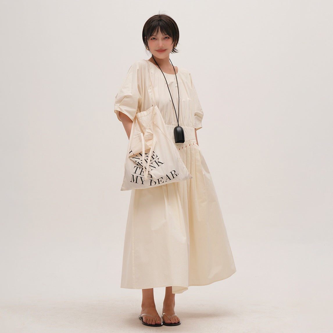 【ワンピース】ウォッシュド 高密度綿 半袖ワンピース レディース 小众デザイン 夏用 薄手 ロングドレス【JZシリーズ】