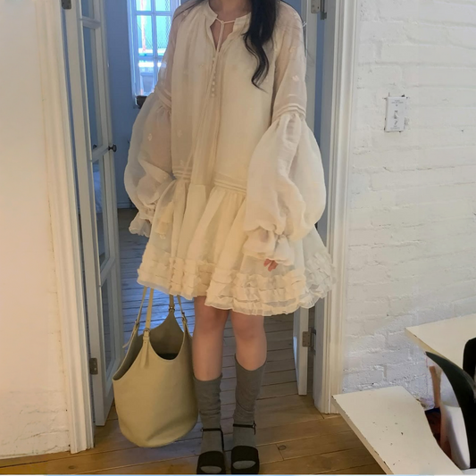 【ワンピース】春 秋 冬 刺繍  キュート フレアスリーブ ワンピース 【JZシリーズ】