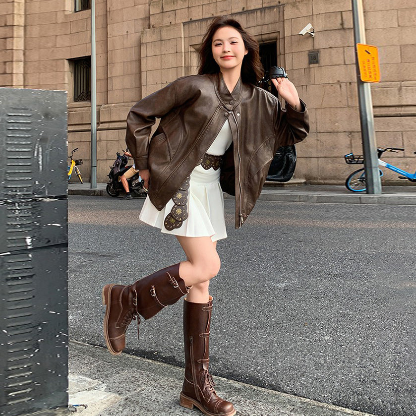 【アウター】上質感 トレンド 春秋  レトロ  PU ショートジャケット【JZシリーズ】