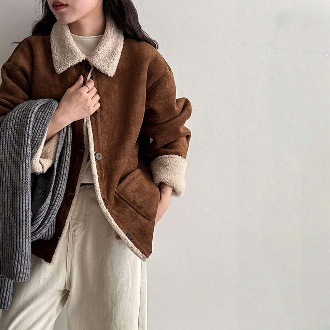 【アウター】春 秋 冬 ムートン風 折り襟 シープボア スエード調 ジャケット 【JZシリーズ】