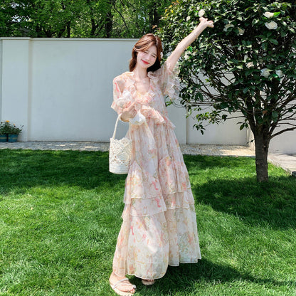 【ワンピース】大人可愛い 花柄ワンピース レディース 夏 ハイウエスト ロング丈 リゾート風 体型カバー 美シルエット【SHシリーズ】