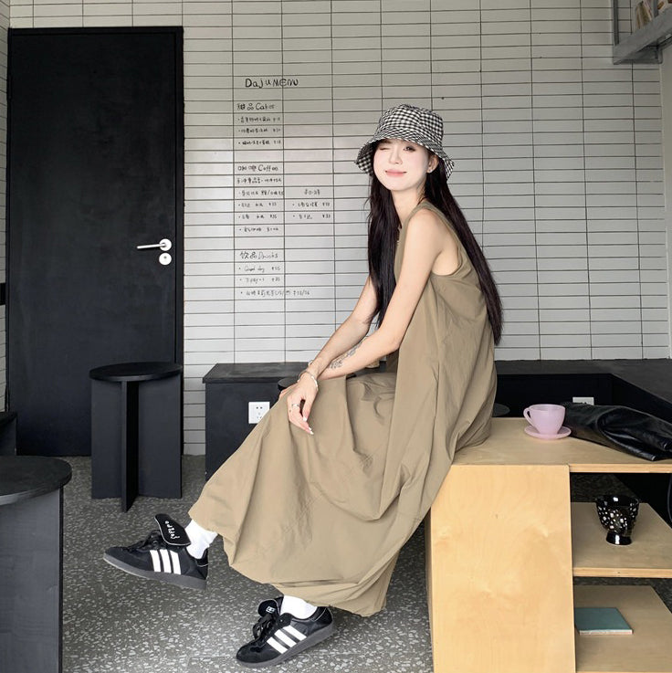 【ワンピース】ノースリーブ ワンピース レディース 2026夏 ハイウエスト ロング丈 ゆったり 着痩せ 大きいサイズ フェミニン【JZシリーズ】