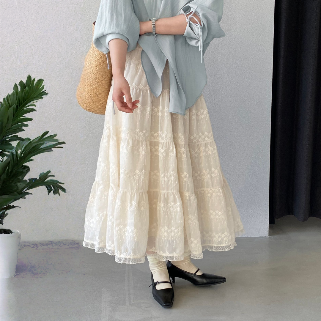 【ボトムス】刺繍 レース フレア スカート 【JZシリーズ】