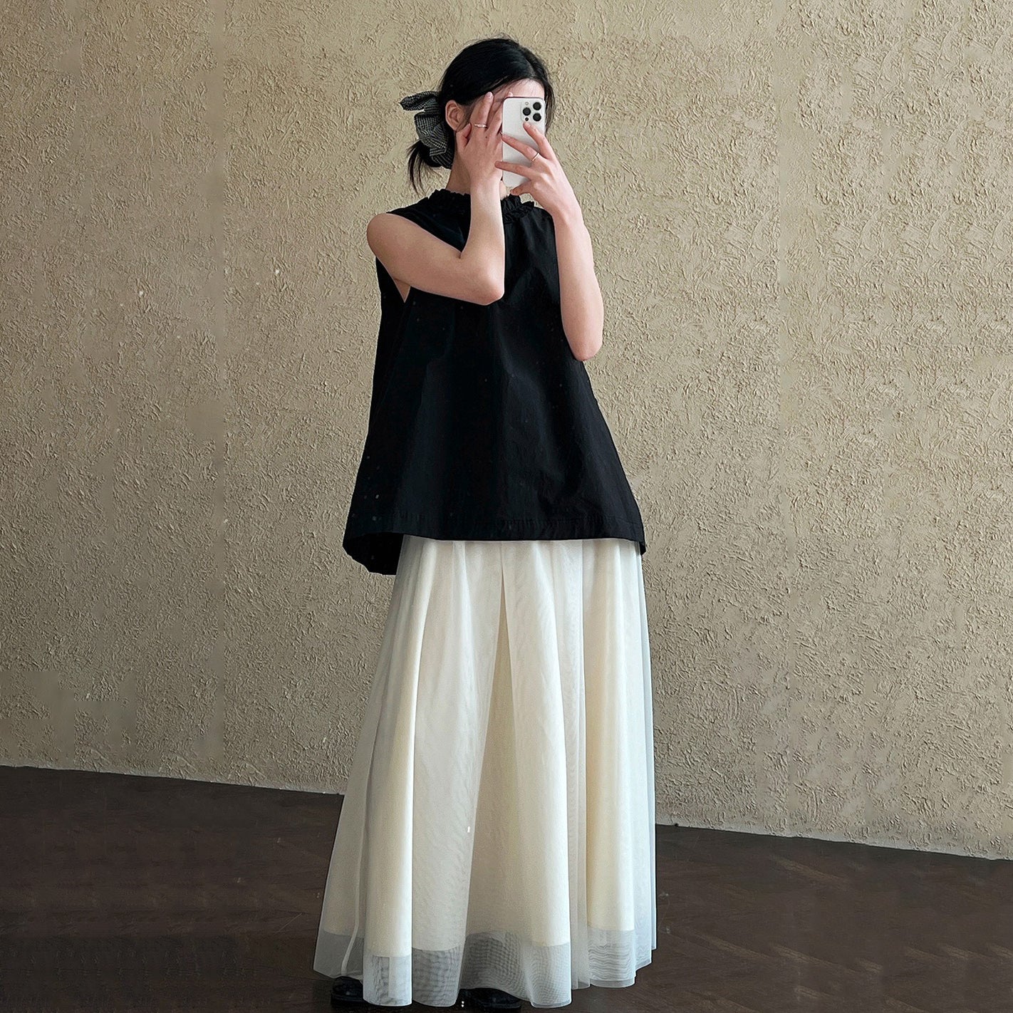 【トップス】前後2WAY フレンチ風 花びらネックフリルデザイン ノースリーブブラウス【JZシリーズ】