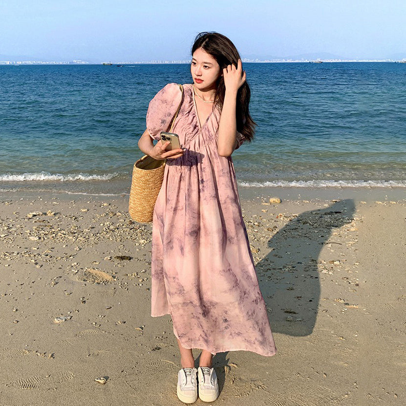 【ワンピース】フレンチ風 夏 優しい ラフなリゾート風 半袖ワンピース【SHシリーズ】