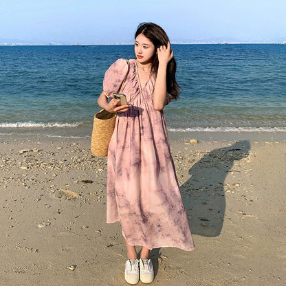 【ワンピース】フレンチ風 夏 優しい ラフなリゾート風 半袖ワンピース【SHシリーズ】