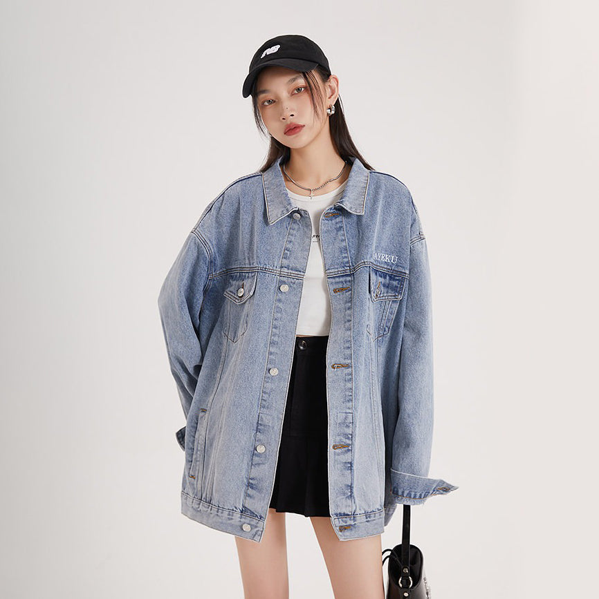 【アウター】アメリカンレトロ ワーク風 デニム 男女兼用 ジャケット レディース ゆったり 英字プリント カジュアル 2026春新作 【FCシリーズ】