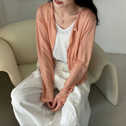 【アウター】夏 春 秋 テンセル 日焼け止め 涼やか カーディガン【SNシリーズ】