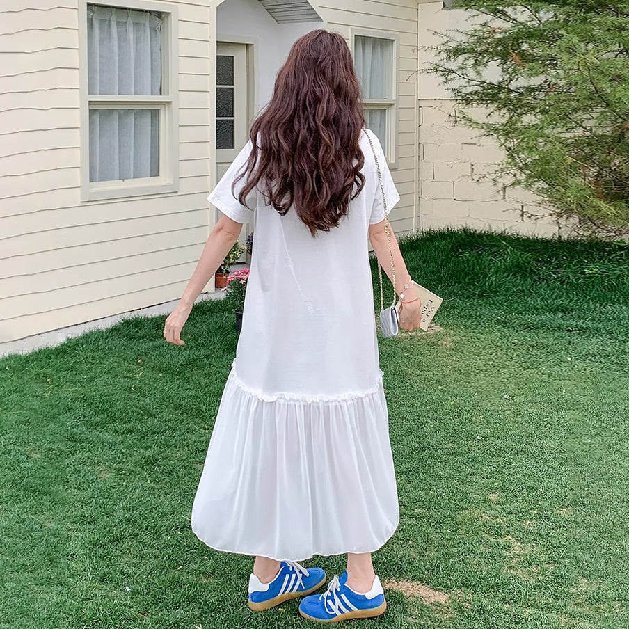 【ワンピース】ゆるかわキャラ柄Tシャツ 半袖 ワンピース 配色デザインで注目度UP【JZシリーズ】