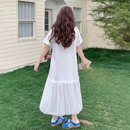 【ワンピース】ゆるかわキャラ柄Tシャツ 半袖 ワンピース 配色デザインで注目度UP【JZシリーズ】