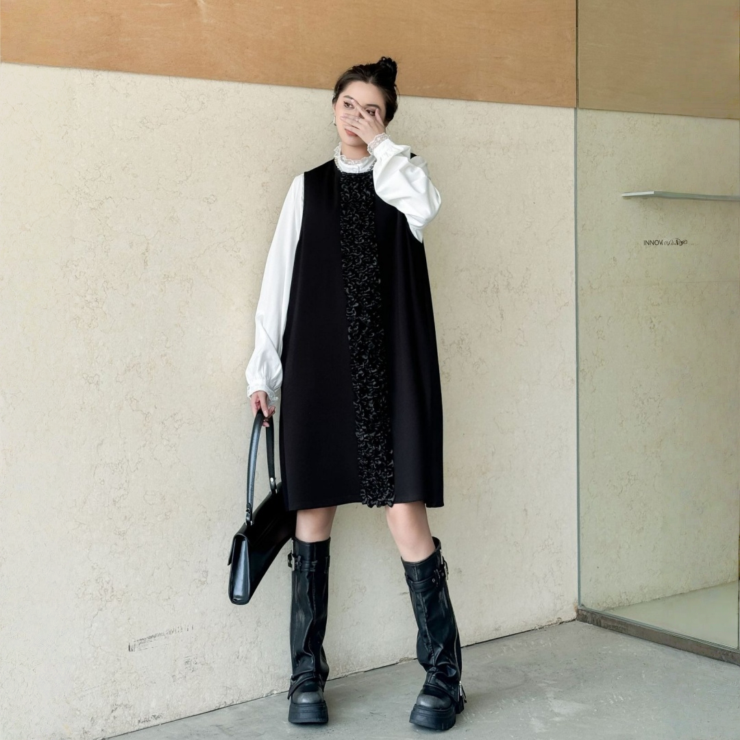 【60%OFF⭐️早い者勝ち】【ワンピース】ダークテイスト 切り替え ジャンパースカート ワンピース 【AHシリーズ】