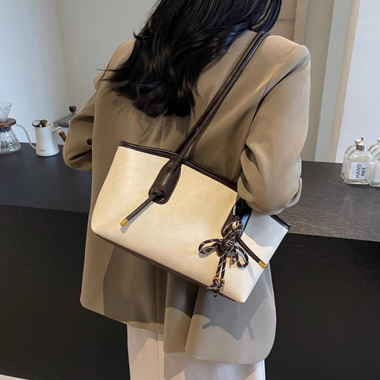 4色展開【バッグ】高見えヴィンテージ風 大容量トートバッグ 2025春夏新作 通勤＆肩掛けOK