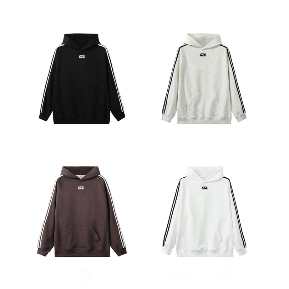 【トップス】3ストライプ フード付きスウェット ユニセックス  ゆったり ストリートスポーツ パーカー【FCシリーズ】