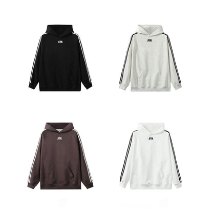 【トップス】3ストライプ フード付きスウェット ユニセックス  ゆったり ストリートスポーツ パーカー【FCシリーズ】