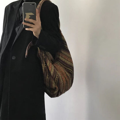 【バッグ】2WAY ヴィンテージ民族刺繍＆ストライプ キャンバス大容量バッグ ボディバッグ/ショルダーバッグ【SHシリーズ】