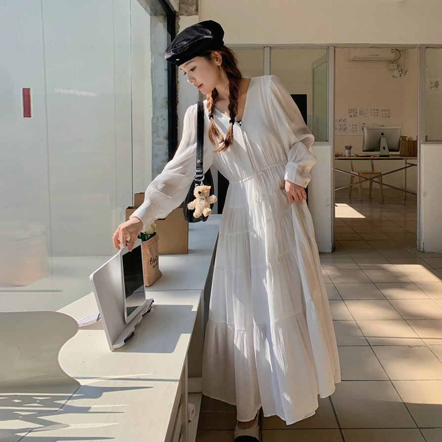 【ワンピース】フレンチ風  秋新作 優雅な気質 ミディ丈 スリム見え 長袖ワンピース【JZシリーズ】