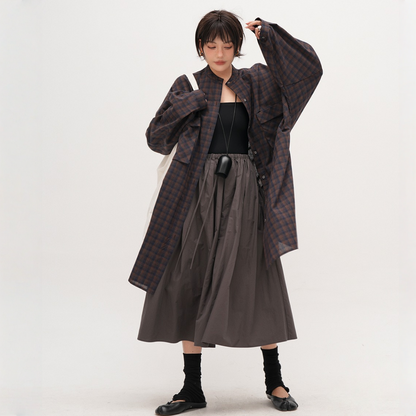 【ワンピース】春 秋 冬 レトロ チェック柄 ゆるリラックス コート ワンピース 【JZシリーズ】