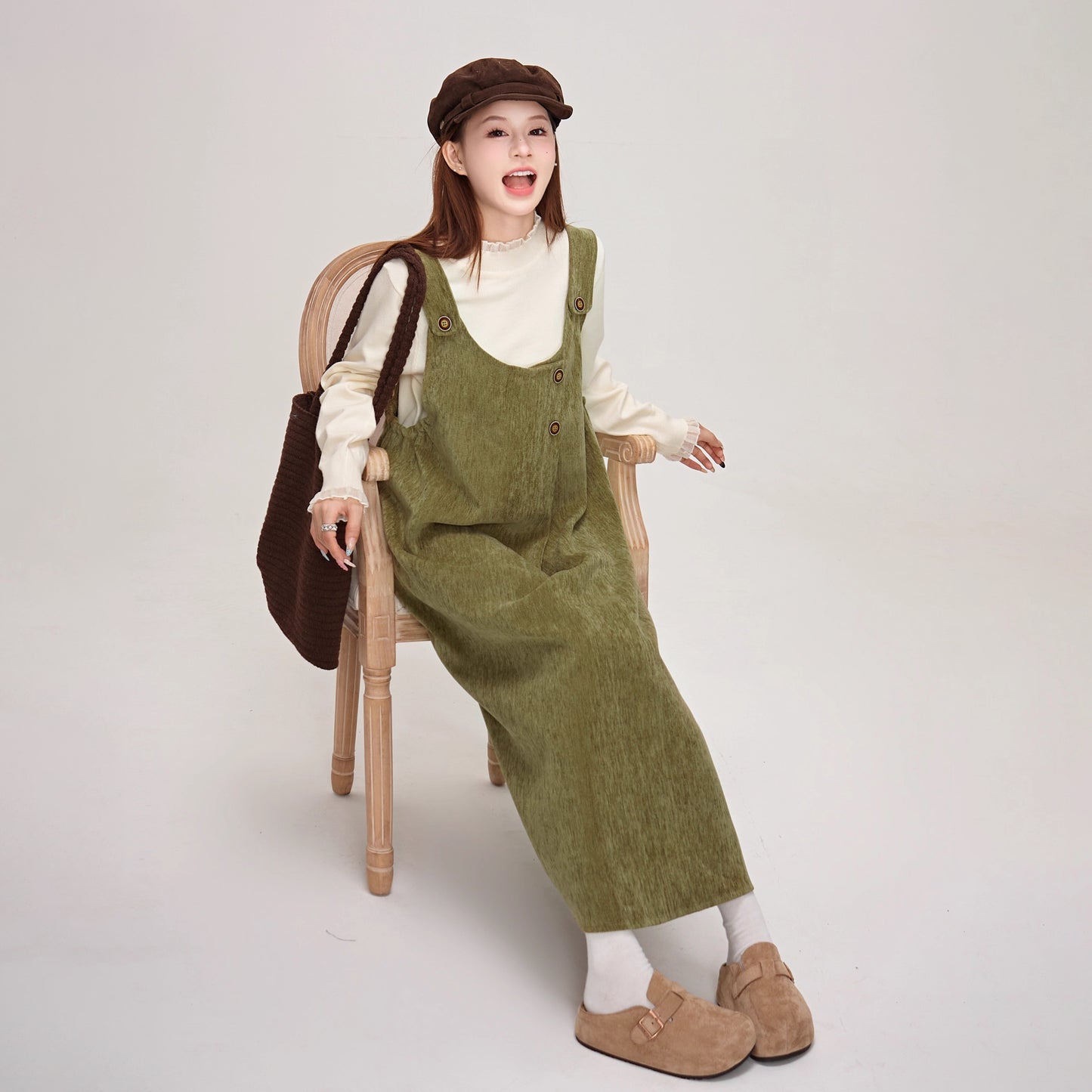 【ワンピース】✨体型カバー♡ スエード風ノースリーブワンピース  レディース 冬 Uネック ベストワンピ【JZシリーズ】