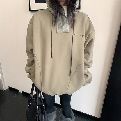 【トップス】裏起毛 春 秋 冬 切り替え ルーズ フード付きパーカー  【FCシリーズ】