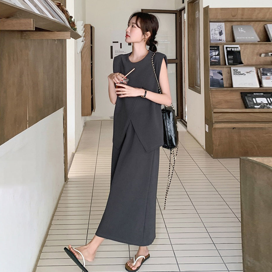 2点セット！【セットアップ】スリットベスト＋ハイウエストスカート 上下セット 春夏秋トレンド感たっぷり【JZシリーズ】