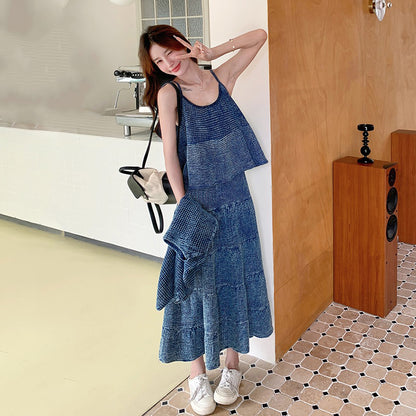 3点セット！【セットアップ】チェック柄デニムジャケット 3点上下セット レディース 春秋 大人可愛い 個性的 おしゃれスタイル【JZシリーズ】