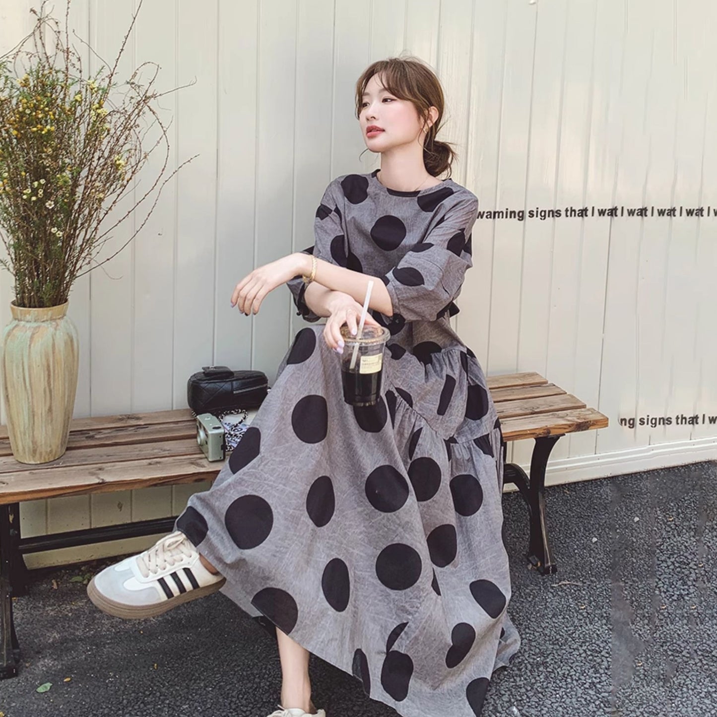 【ワンピース】フレンチレトロ 大きめドット柄ワンピース レディース 夏 2025新作 気質あるカジュアル ノースリーブワンピース【SHシリーズ】