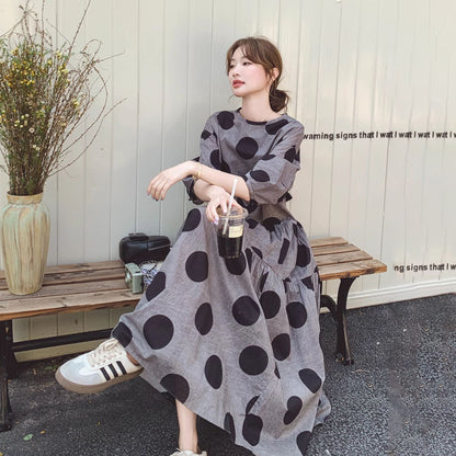 【ワンピース】フレンチレトロ 大きめドット柄ワンピース レディース 夏 2025新作 気質あるカジュアル ノースリーブワンピース【SHシリーズ】