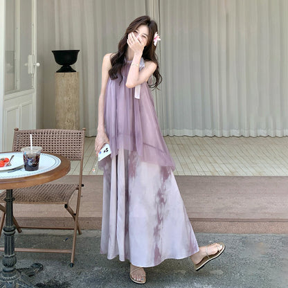 【ワンピース】フレンチ温柔感 フェイクツーインワンピース ノースリーブドレス【SHシリーズ】