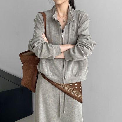 2点セット！【セットアップ】ゆるシルエット セットアップ レディース スタンドカラー トップス+スカート 上下セット【JZシリーズ】