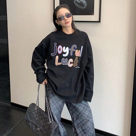 【トップス】アップリケ刺繍 カラフル コットン100% リラックス感 Ｔシャツ 【FCシリーズ】