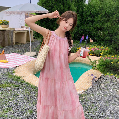 【ワンピース】夏 優しいフレンチ風 ゆったり グラデーション ノースリーブキャミソールワンピース【SHシリーズ】