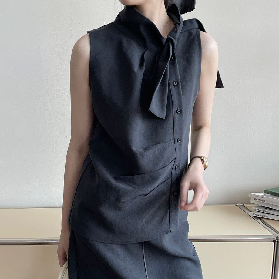 【下裝】【單筆訂單】夏季優雅無袖上衣+高腰半身裙2件套【JZ系列】 