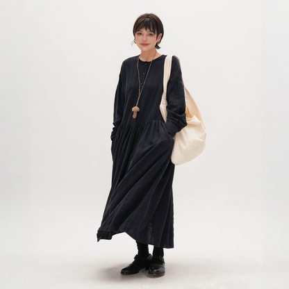 【ワンピース】春 秋 ストライプ 細見え ロング 長袖 ワンピース 【JZシリーズ】