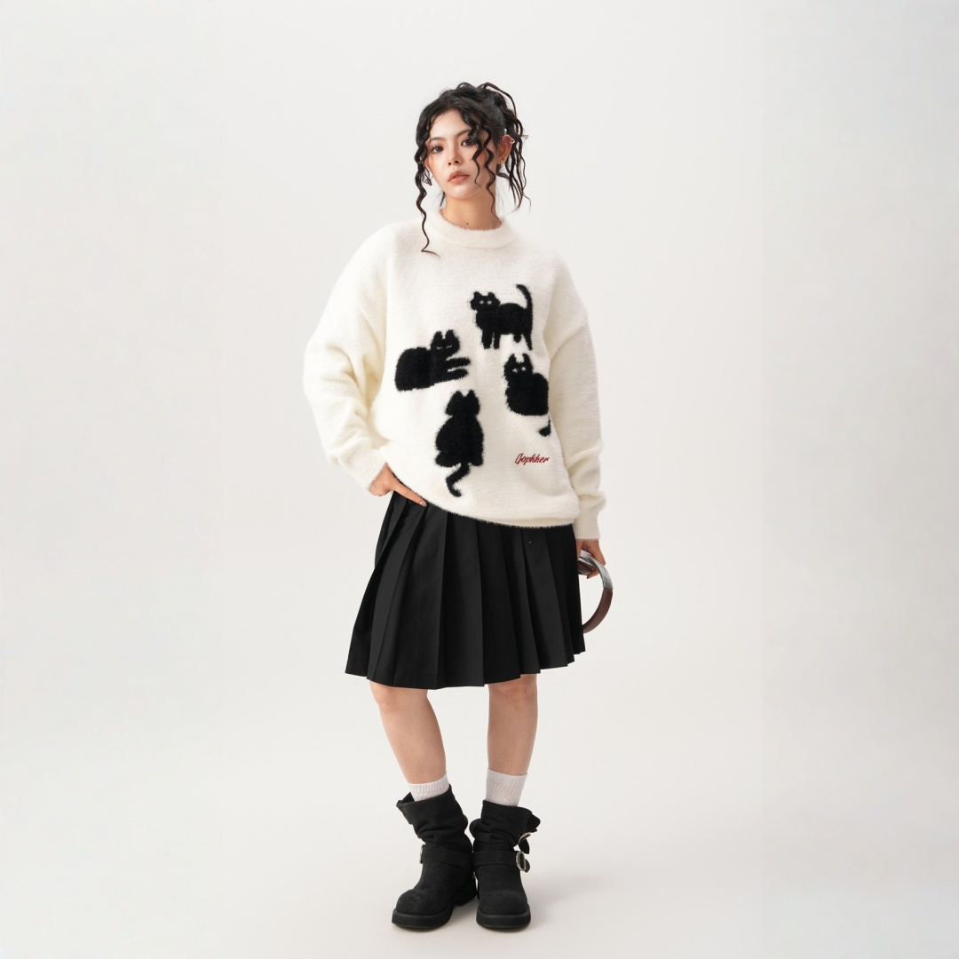 【トップス】春 秋 冬 モヘア 厚手 ニットプルオーバー ヘビーウェイト セーター 【FCシリーズ】