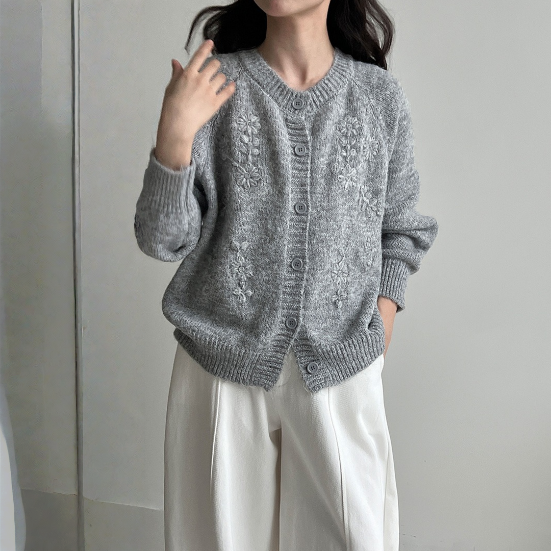 【アウター】春 秋 冬 立体 手作り フラワー 刺繍 ニッ トカーディガン 【JZシリーズ】