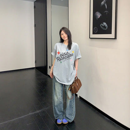 【トップス】刺繍 Tシャツ レディース 夏 半袖 コットン ゆったり クルーネック オーバーサイズ 人気 リラックスコーデ【FCシリーズ】