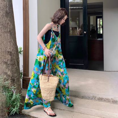 【ボトムス】夏新作 清涼感Vネック ゆったりワイドシルエット オールインワン【SHシリーズ】