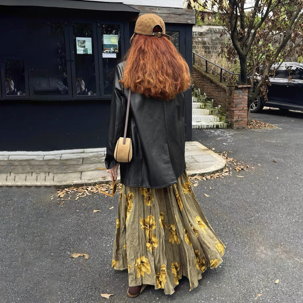 【60%OFF⭐️早い者勝ち】✅️オールシーズン着用OK！【ボトムス】レトロ 秋冬新作 ゆったり体型カバー 大きめフレア ロング フラワー 裏起毛スカート【SHシリーズ】