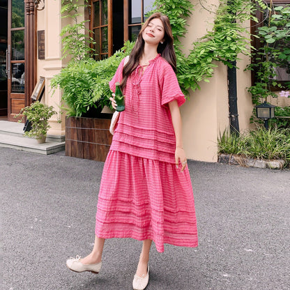 【ワンピース】ふんわり テクスチャー 半袖ワンピース レディース 夏 ゆったり おしゃれ 若見え ロングワンピース【JZシリーズ】