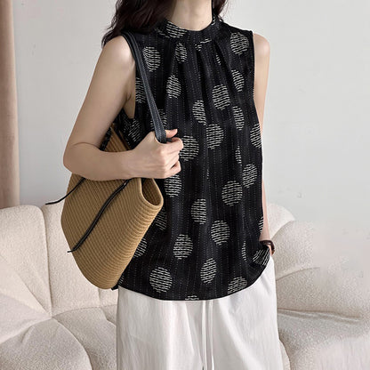 【トップス】夏新作 ファッションラウンドネック ドット柄 ゆったり 着痩せ 気品あふれる ノースリーブシャツ【JZシリーズ】【SHシリーズ】