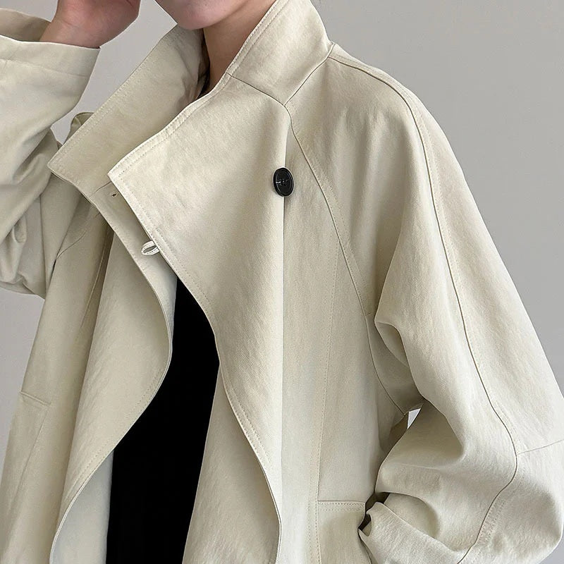 【アウター】春 秋 オーバーシルエット ミディアムロング丈 シングルボタン トレンチコート 【JZシリーズ】