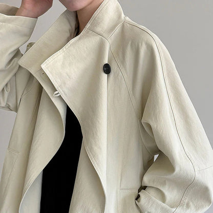 【アウター】春 秋 オーバーシルエット ミディアムロング丈 シングルボタン トレンチコート 【JZシリーズ】