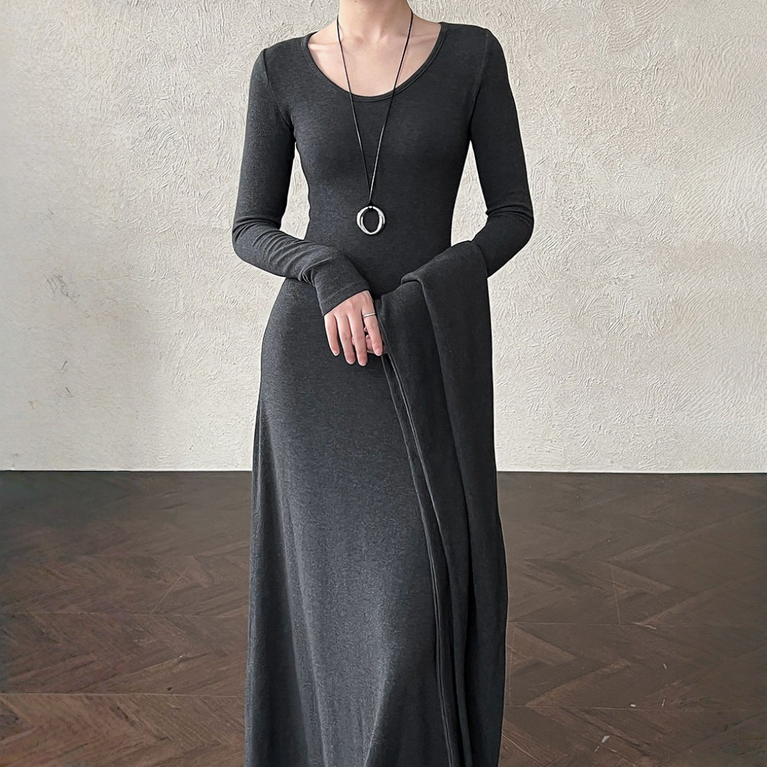 【ワンピース】春 秋 冬ラウンドネック ニット ショール付き  長袖 ワンピース 【JZシリーズ】