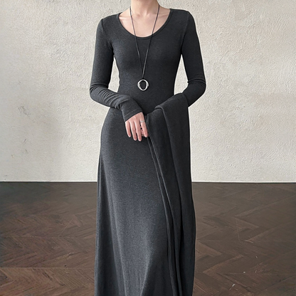 【ワンピース】春 秋 冬ラウンドネック ニット ショール付き  長袖 ワンピース 【JZシリーズ】