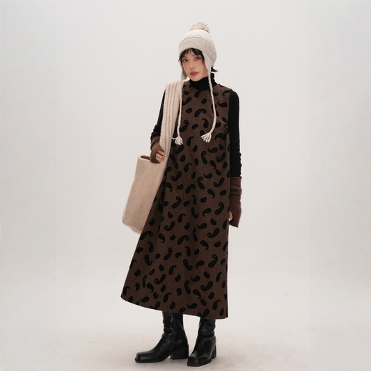 【ワンピース】ウール調 モダンワイルド風 ストレートベストワンピース 【JZシリーズ】