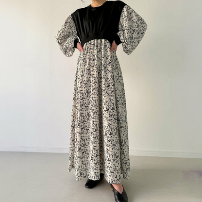 【ワンピース】春 秋 冬 切り替え シフォン ロング 長袖 ワンピース 【JZシリーズ】