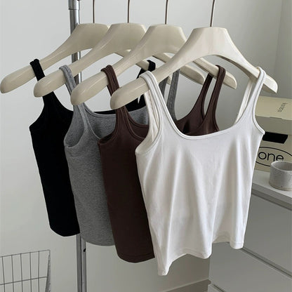 【トップス】バストパッド付き インナー ブラ一体型 シンプルカラー キャミソール