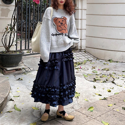 【ボトムス】春 秋 冬 ハイウエスト 層次 レース ケーキスカート 【JZシリーズ】