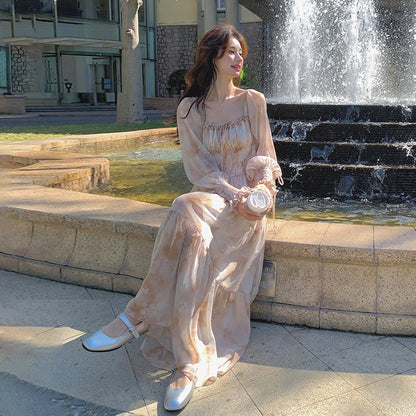 【ワンピース】ティータイム フレンチ ロマンチック 小花柄 ワンピース 春夏 柔らかい雰囲気 絶美 長袖 ドレス【SHシリーズ】