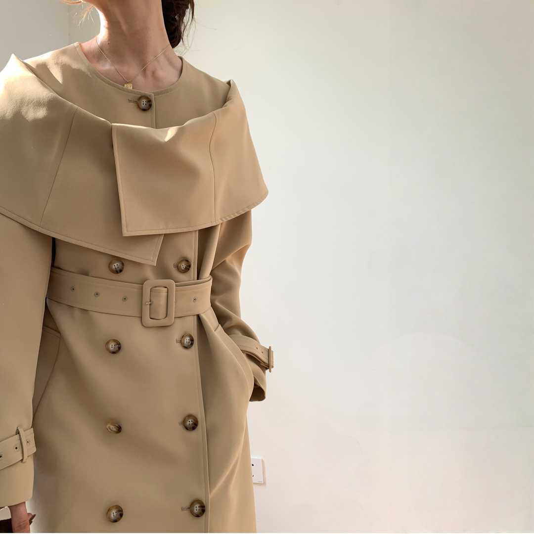 【アウター】春 秋 ショール風 ウエストマーク トレンチコート 【JZシリーズ】